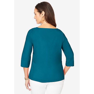 Jessica London Women's Plus Size Stretch Poplin Button Boatneck Tunic