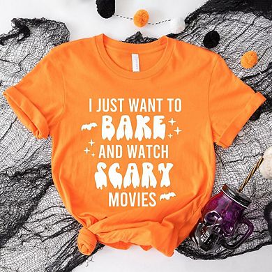 Bake And Watch Scary Movies Short Sleeve Graphic Tee