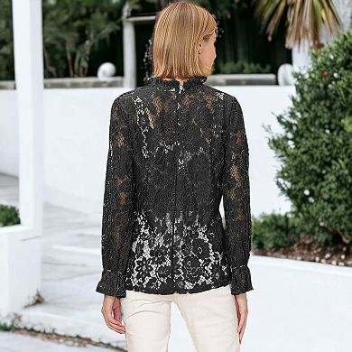 Women's Layering Lace Puffed Sleeve Sheer Top