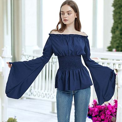 Women's Off Shoulder Peasant Gothic Renaissance Blouse Victorian Boho Tops