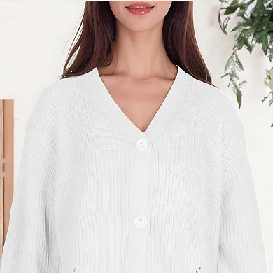 Women's Lantern Sleeve Cardigan Button Down Open Front Knit Sweater