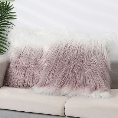 Faux Fur Throw Pillow Covers Soft Warm Fuzzy Cushion Covers Plush Gradient Pillowcase 18"x18"