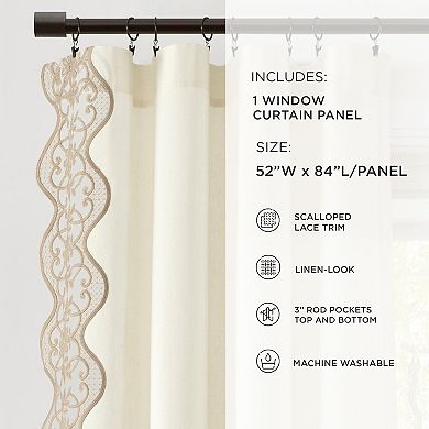 Lush Decor Scalloped Edge Lace Border Window Curtain Panel