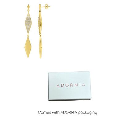 Adornia Gold Tone Crystal Long Diamond Shape Drop Earrings