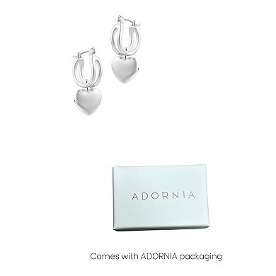 Adornia Silver Tone Heart Huggie Hoop Earrings