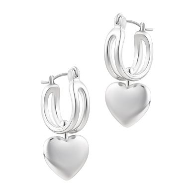 Adornia Silver Tone Heart Huggie Hoop Earrings