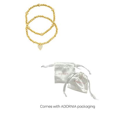 Adornia Gold Tone Crystal Heart Bead Bracelet 2-piece Set