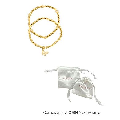 Adornia Gold Tone Crystal Butterfly Bead Bracelet 2-piece Set