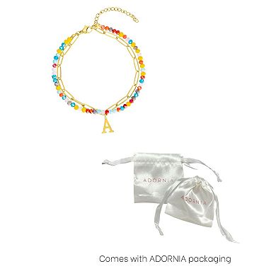 Adornia Gold Tone Adjustable Layered Color Simulated Stone & Paperclip Chain Initial Bracelet