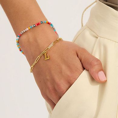 Adornia Gold Tone Adjustable Layered Color Simulated Stone & Paperclip Chain Initial Bracelet