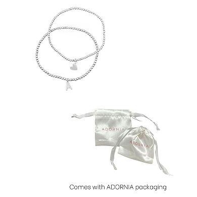 Adornia Silver Tone Mini Cubic Zirconia Initial Stretch Bracelet Set