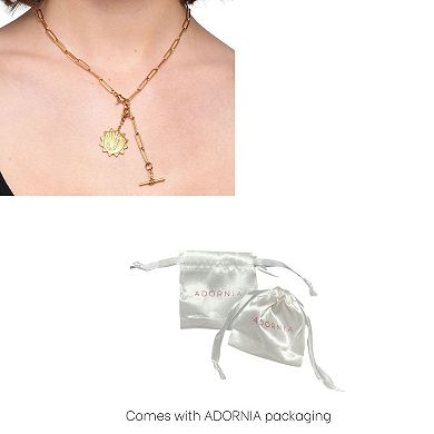 Adornia Gold Tone Adjustable Paperclip & Cubic Zirconia Initial Medallion Lariat Necklace