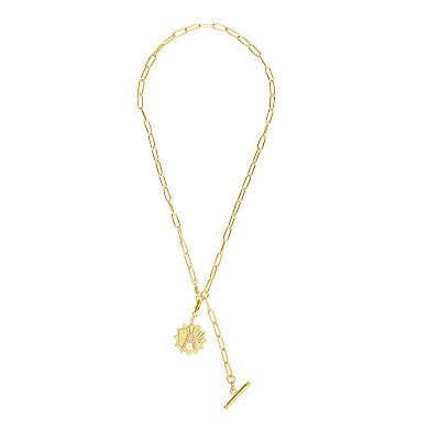 Adornia Gold Tone Adjustable Paperclip & Cubic Zirconia Initial Medallion Lariat Necklace