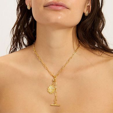 Adornia Gold Tone Adjustable Paperclip & Cubic Zirconia Initial Medallion Lariat Necklace