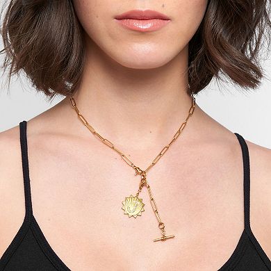 Adornia Gold Tone Adjustable Paperclip & Cubic Zirconia Initial Medallion Lariat Necklace