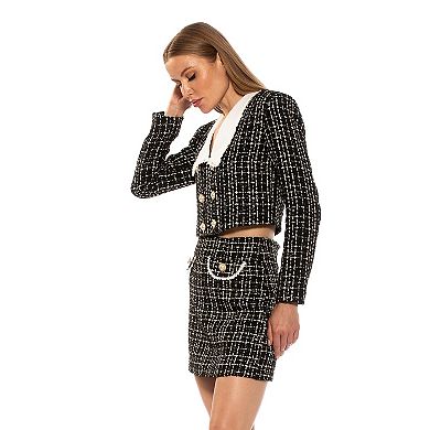 Women's ALEXIA ADMOR Aurelia Drop Lace Collar Cropped Tweed Jacket