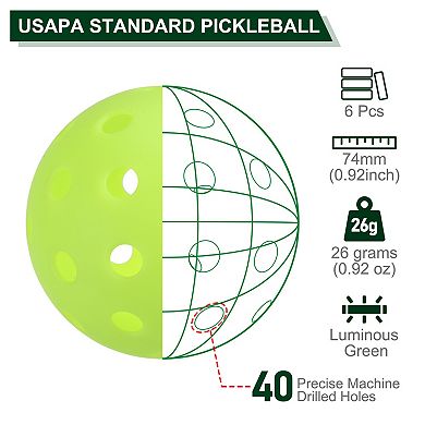 40 Holes Outdoor Pickleball Balls Glow At Night Pickleball For Amateurs, 6 Pack