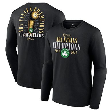Men's Fanatics Black Boston Celtics 2024 NBA Finals Champions Fade Away Jumper Roster Signature Long Sleeve T-Shirt
