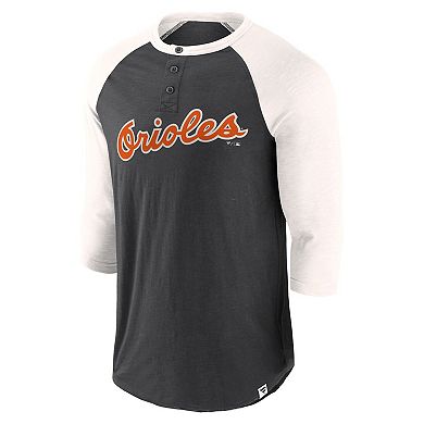 Men's Fanatics Black/Cream Baltimore Orioles Historical Win 3/4-Sleeve Henley T-Shirt