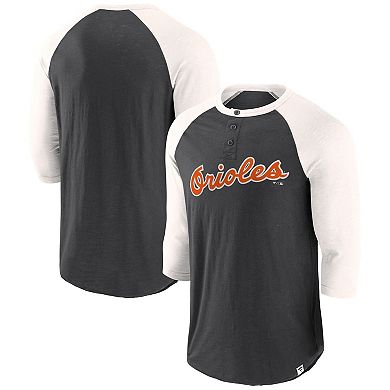 Men's Fanatics Black/Cream Baltimore Orioles Historical Win 3/4-Sleeve Henley T-Shirt