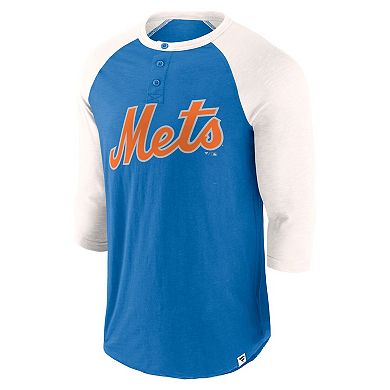 Men's Fanatics Royal/Cream New York Mets Historical Win 3/4-Sleeve Henley T-Shirt