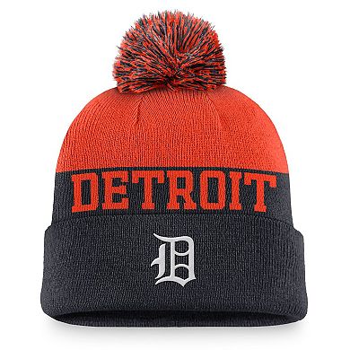 Men's Nike Navy Detroit Tigers Rewind Peak Cuffed Knit Hat with Pom