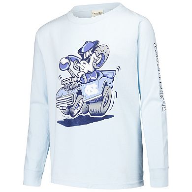 Youth ComfortWash Carolina Blue North Carolina Tar Heels Mascot Race Car Long Sleeve T-Shirt