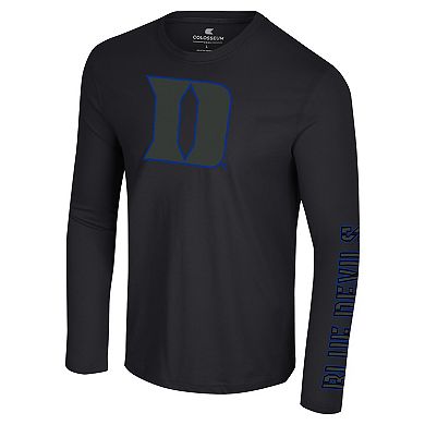 Men's Colosseum Black Duke Blue Devils Color Pop Active Blend 2-Hit Long Sleeve T-Shirt