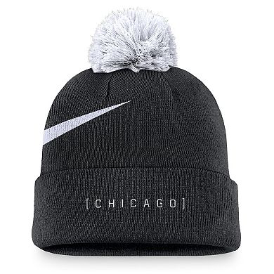 Men's Nike Black Chicago White Sox Swoosh Peak Cuffed Knit Hat with Pom