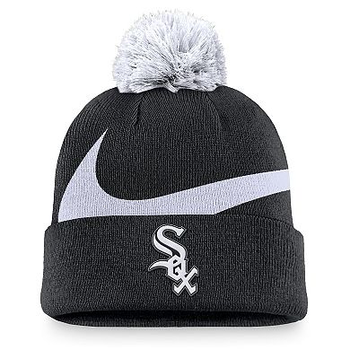 Men's Nike Black Chicago White Sox Swoosh Peak Cuffed Knit Hat with Pom