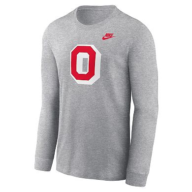 Men's Nike Heather Gray Ohio State Buckeyes Legacy Primary Logo Long Sleeve T-Shirt