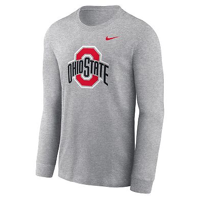 Men's Nike Heather Gray Ohio State Buckeyes Primary Logo Long Sleeve T-Shirt