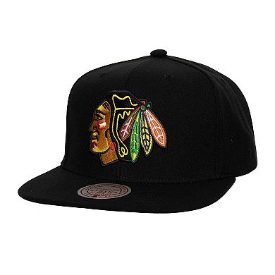 Men's Mitchell & Ness Black Chicago Blackhawks Core Top Spot Snapback Hat