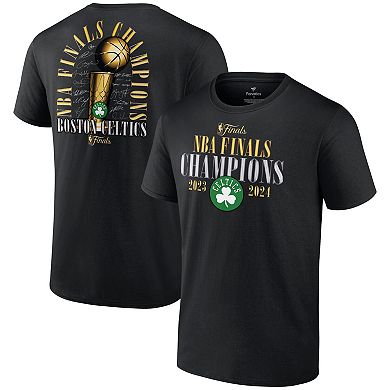 Men's Fanatics Black Boston Celtics 2024 NBA Finals Champions Fade Away Jumper Roster Signature T-Shirt