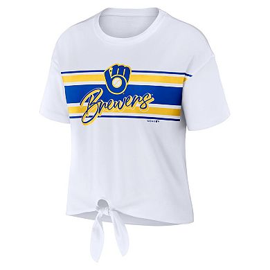 Women's WEAR by Erin Andrews White Milwaukee Brewers Tie-Front T-Shirt