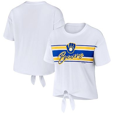 Women's WEAR by Erin Andrews White Milwaukee Brewers Tie-Front T-Shirt