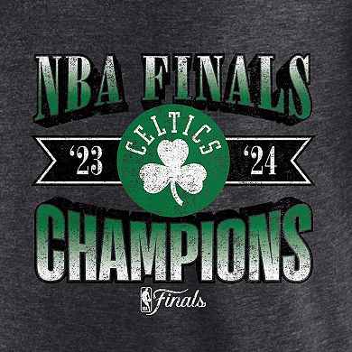 Men's Fanatics Heather Charcoal Boston Celtics 2024 NBA Finals Champions Full Court Pressure Retro Tri-Blend T-Shirt