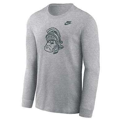 Men's Nike Heather Gray Michigan State Spartans Legacy Primary Logo Long Sleeve T-Shirt