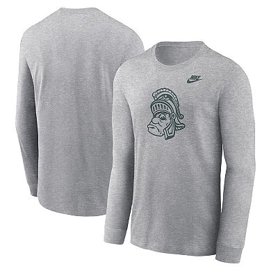 Men's Nike Heather Gray Michigan State Spartans Legacy Primary Logo Long Sleeve T-Shirt