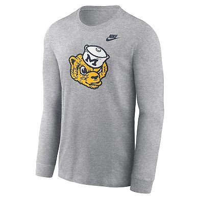 Men's Nike Heather Gray Michigan Wolverines Legacy Primary Logo Long Sleeve T-Shirt