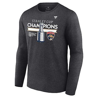 Men's Fanatics  Heather Charcoal Florida Panthers 2024 Stanley Cup Champions Locker Room Long Sleeve T-Shirt