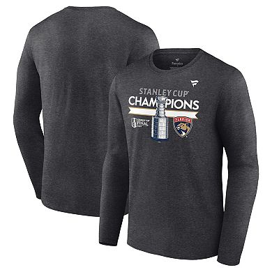 Men's Fanatics  Heather Charcoal Florida Panthers 2024 Stanley Cup Champions Locker Room Long Sleeve T-Shirt