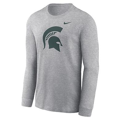 Men's Nike Heather Gray Michigan State Spartans Primary Logo Long Sleeve T-Shirt