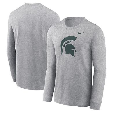 Men's Nike Heather Gray Michigan State Spartans Primary Logo Long Sleeve T-Shirt