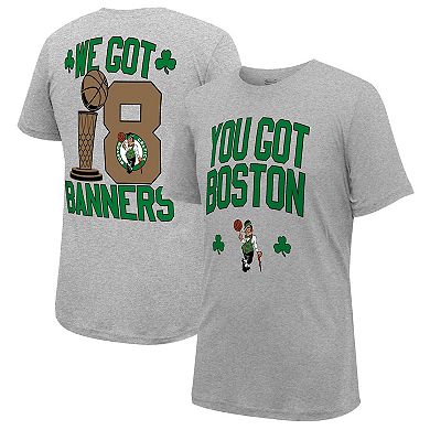 Men's Stadium Essentials Heather Gray Boston Celtics 18-Time NBA Finals Champions We Got 18 Banners T-Shirt