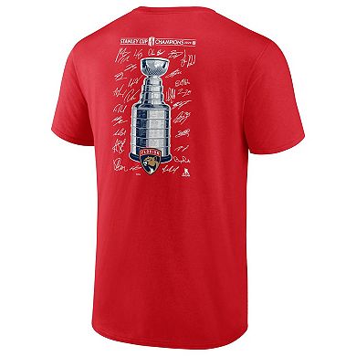 Men's Fanatics  Red Florida Panthers 2024 Stanley Cup Champions Signature Roster T-Shirt