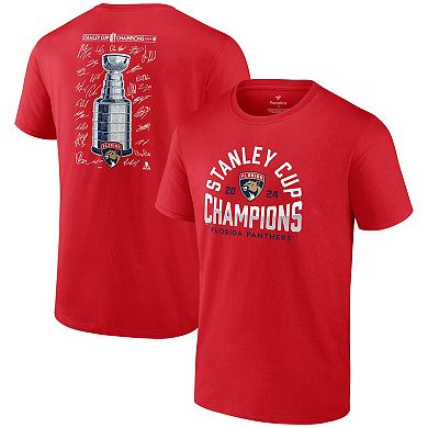 Men's Fanatics  Red Florida Panthers 2024 Stanley Cup Champions Signature Roster T-Shirt