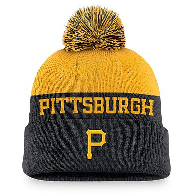 Men's Nike Black Pittsburgh Pirates Rewind Peak Cuffed Knit Hat with Pom