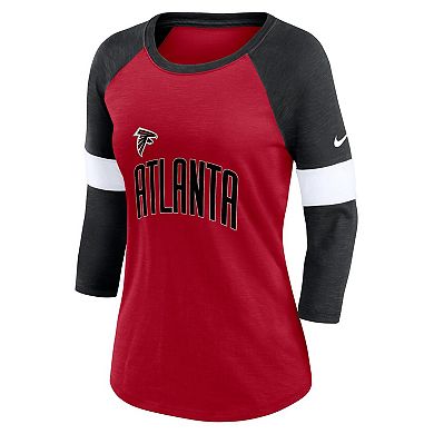 Women's Nike Atlanta Falcons Heathered Red/Heathered Black Football Pride Slub 3/4 Raglan Sleeve T-Shirt