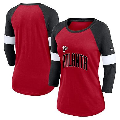 Women's Nike Atlanta Falcons Heathered Red/Heathered Black Football Pride Slub 3/4 Raglan Sleeve T-Shirt